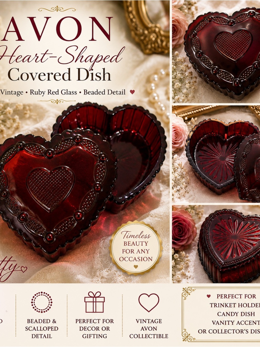 Avon Heart-Shaped Covered Dish in Ruby Red